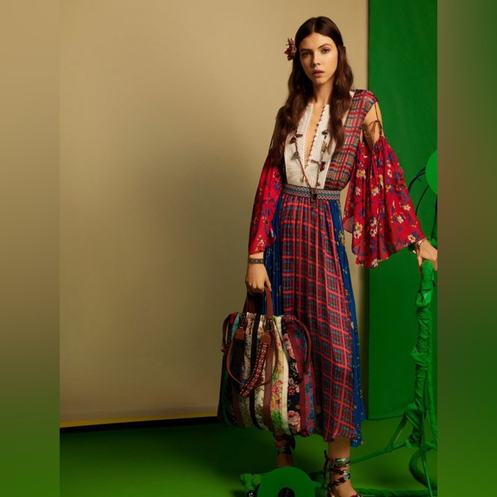 Zara Red Plaid & Floral Maxi Dress